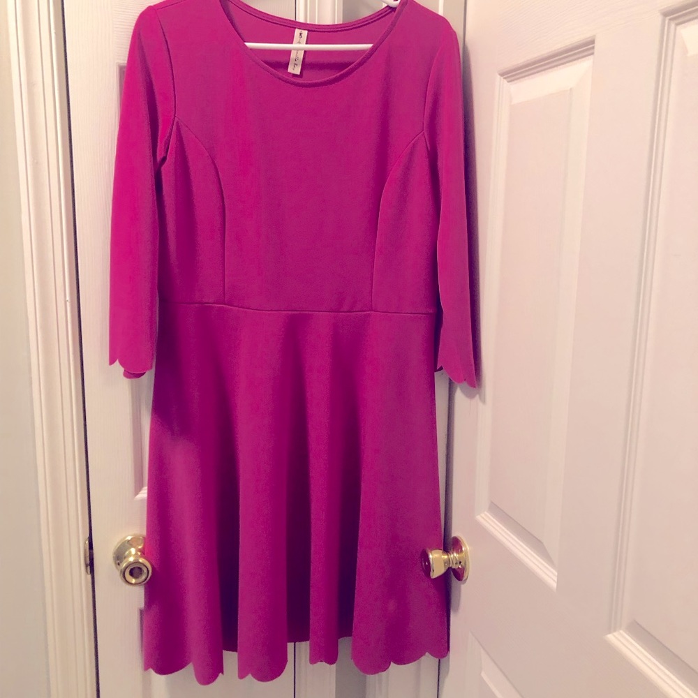 Hot Pink Scallop Trimmed Dress